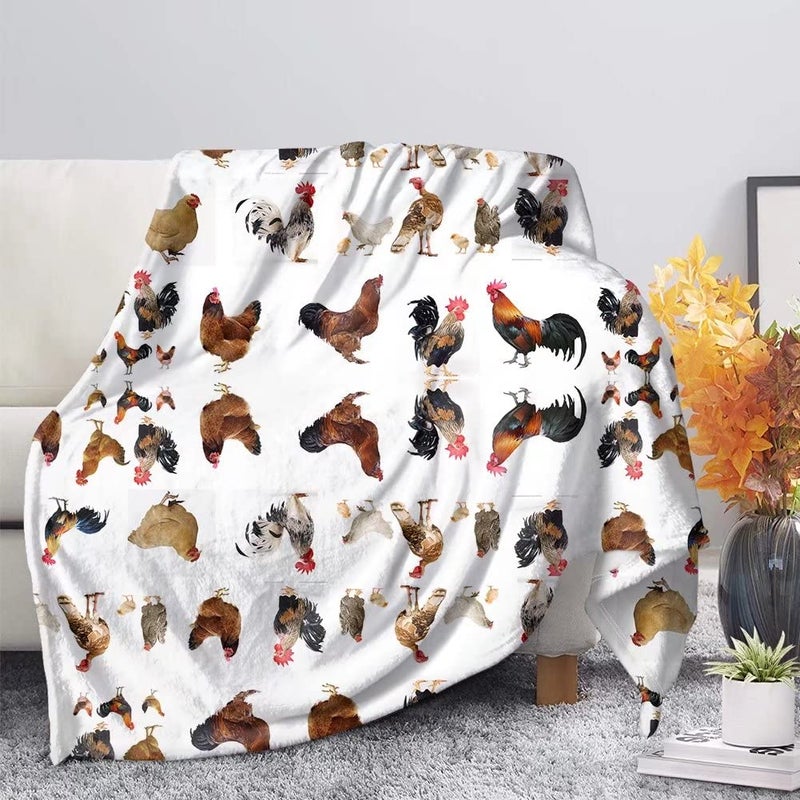 AFPANQZ Chicken Printed Super Soft Fuzzy Faux Fur Reversible Flannel Throw Blanket for Sofa, Couch and Bed - Plush Blanket Funny White 35.4x47inch - Image 1